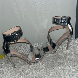 Silver Strappy Heeled Sandals